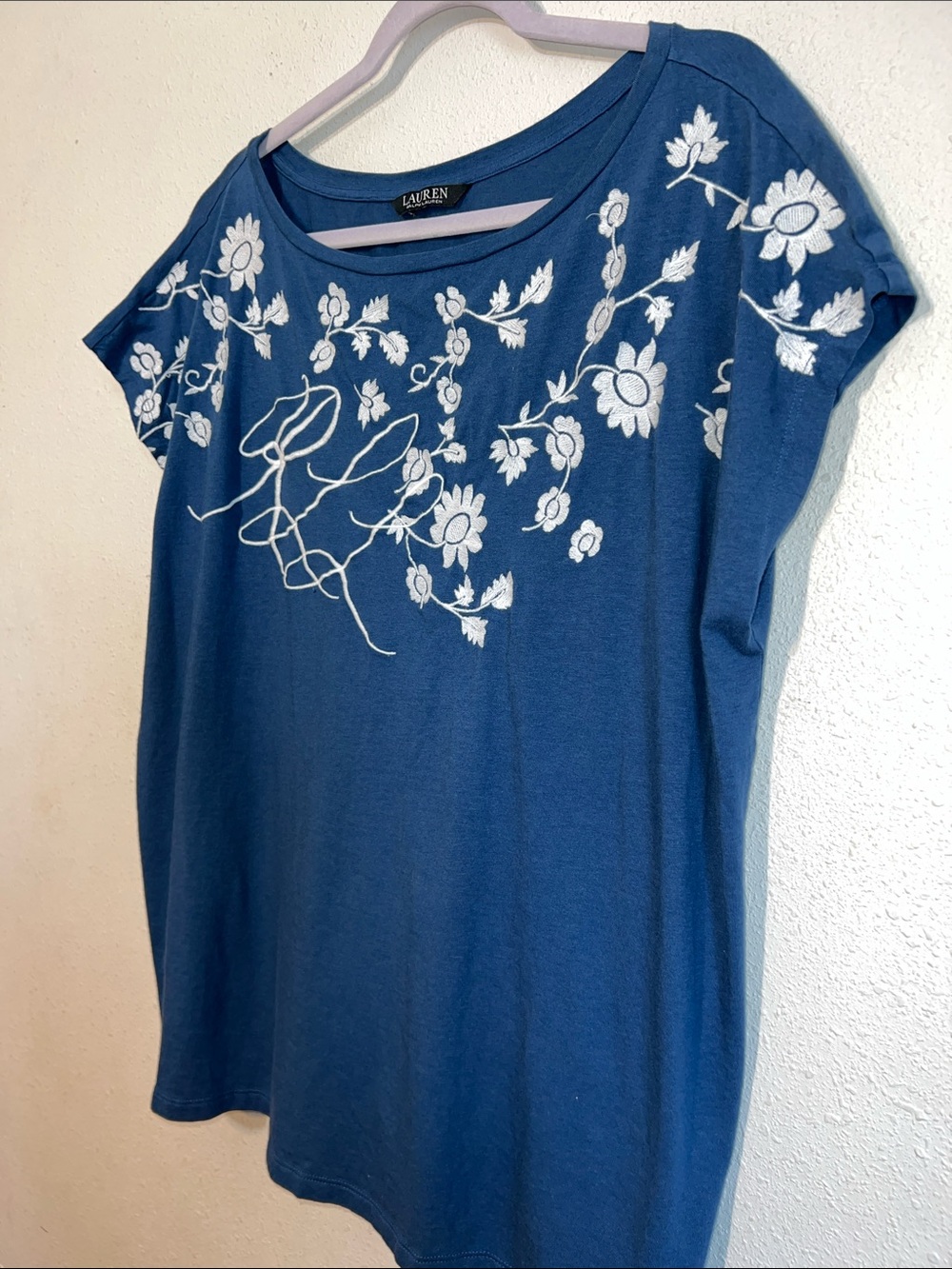 RALPH LAUREN Floral-Embroidered Jersey Tee Size 1X - Picture 5 of 12